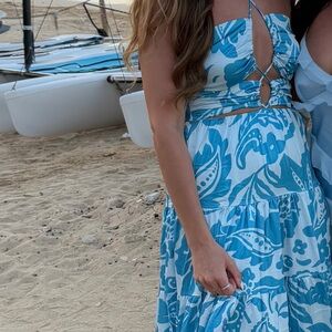 Hello Molly Blue and White Backless Dress